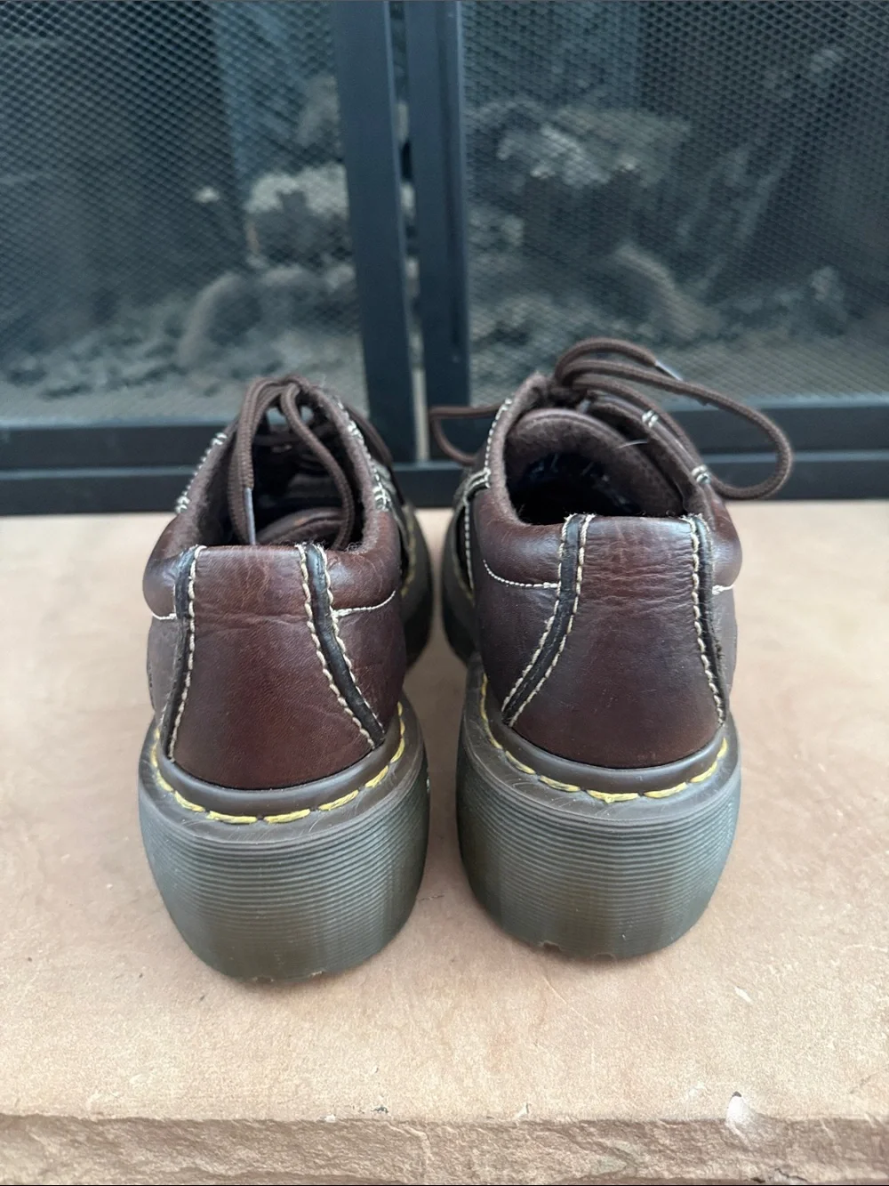 Dr. Martens Melissa 12283 VTG Y2K Brown Leather Lace-Up Daisy Embossed Chunky